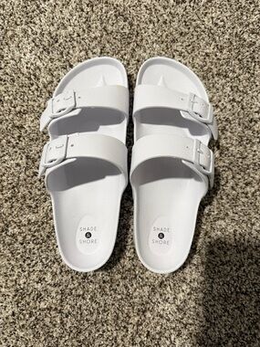 Shade & Shore Kids White Double-Strap Buckle Slide Sandals